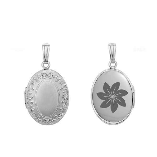 Hand Engraved Design Oval Locket in Sterling Silver with Optional Engraving (23 x 14 mm - 30 x 17 mm)