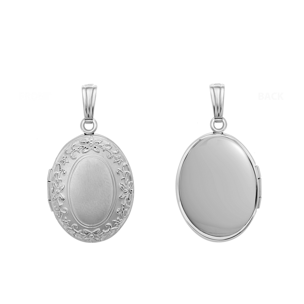 Embossed Oval Locket in Sterling Silver with Optional Engraving (30 x 17 mm)