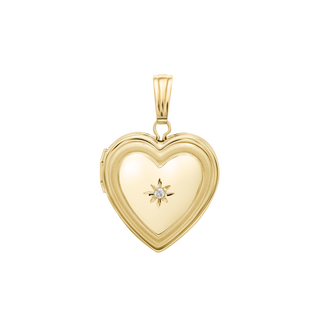 Special Order Only: Embossed Heart Locket with Diamond in 14K Yellow Gold (19 mm)
