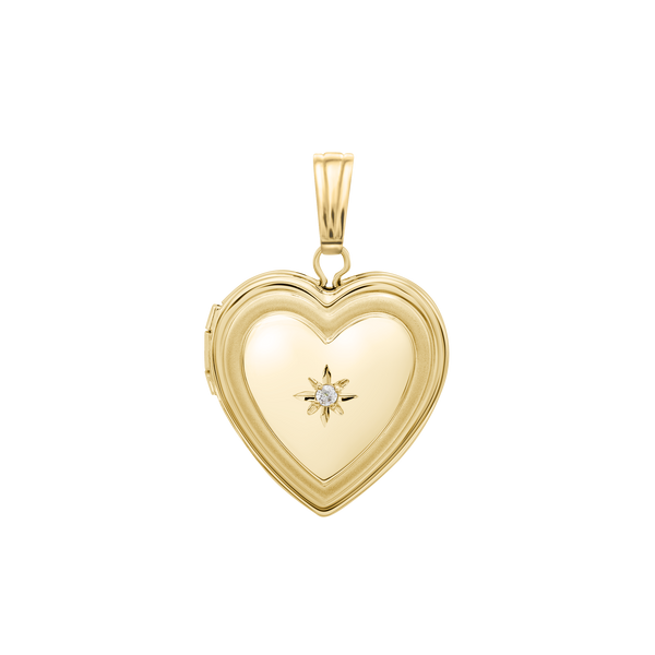 Special Order Only: Embossed Heart Locket with Diamond in 14K Yellow Gold (19 mm)