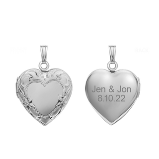 Embossed Heart Locket in Sterling Silver with Optional Engraving (28 x 19 mm)