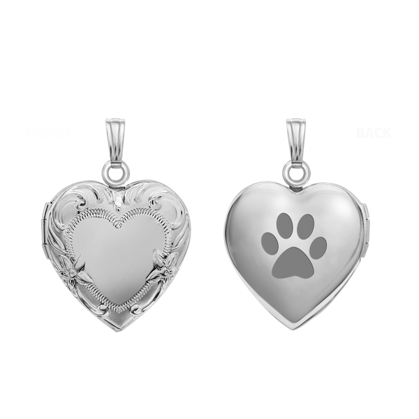 Embossed Heart Locket in Sterling Silver with Optional Engraving (28 x 19 mm)