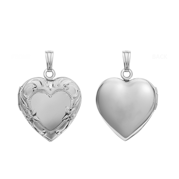 Embossed Heart Locket in Sterling Silver with Optional Engraving (28 x 19 mm)