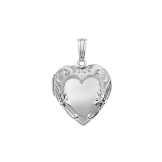 Embossed Heart Locket in Sterling Silver with Optional Engraving (28 x 19 mm)