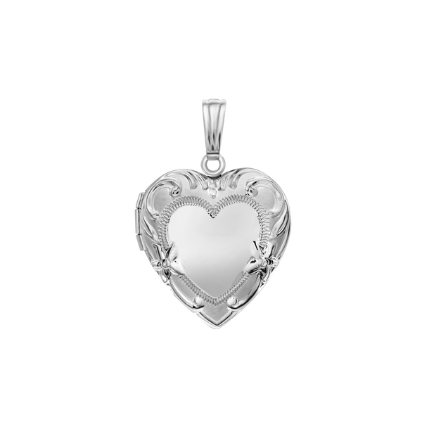 Embossed Heart Locket in Sterling Silver with Optional Engraving (28 x 19 mm)