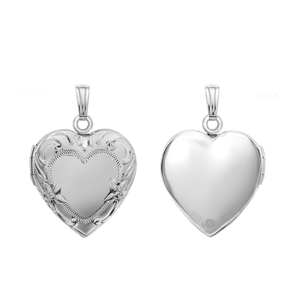 Embossed Heart Locket in Sterling Silver with Optional Engraving (28 x 19 mm)