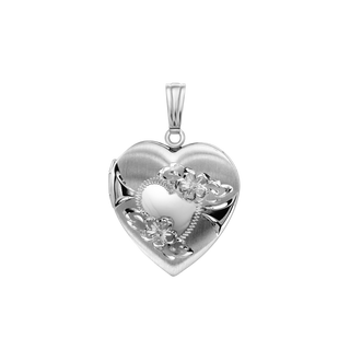 Hand Engraved Design Heart Locket in Sterling Silver with Optional Engraving (28 x 19 mm)