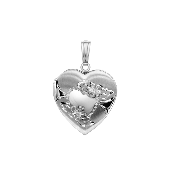 Hand Engraved Design Heart Locket in Sterling Silver with Optional Engraving (28 x 19 mm)