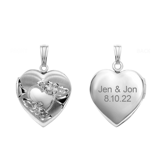 Hand Engraved Design Heart Locket in Sterling Silver with Optional Engraving (28 x 19 mm)