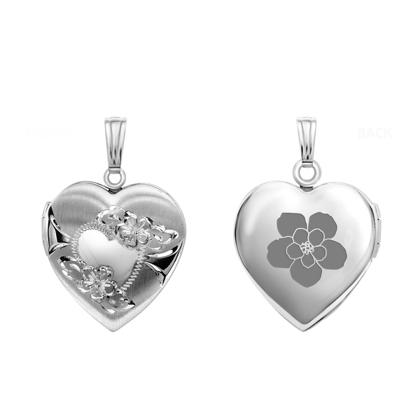 Hand Engraved Design Heart Locket in Sterling Silver with Optional Engraving (28 x 19 mm)