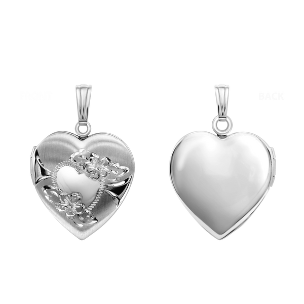 Hand Engraved Design Heart Locket in Sterling Silver with Optional Engraving (28 x 19 mm)