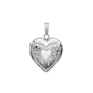 Hand Engraved Design Heart Locket in Sterling Silver  with Optional Engraving (22 x 15 mm)