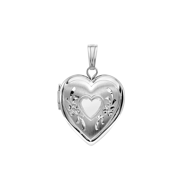 Hand Engraved Design Heart Locket in Sterling Silver  with Optional Engraving (22 x 15 mm)