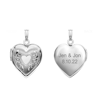 Hand Engraved Design Heart Locket in Sterling Silver  with Optional Engraving (22 x 15 mm)