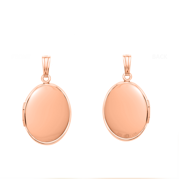Plain Oval Locket in Sterling Silver 18K Pink Gold Finish with Optional Engraving (23 x 14 mm - 57 x 39 mm)