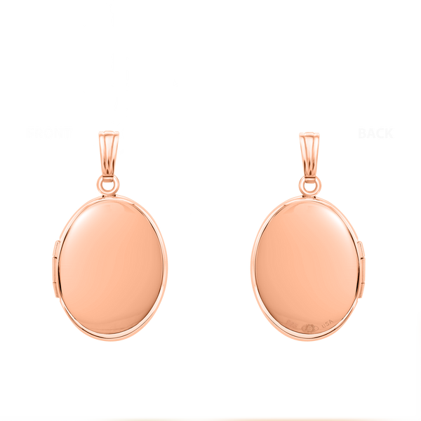Plain Oval Locket in Sterling Silver 18K Pink Gold Finish with Optional Engraving (23 x 14 mm - 57 x 39 mm)