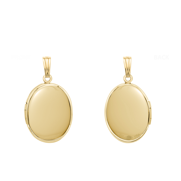 Plain Oval Locket in Sterling Silver 18K Yellow Gold Finish with Optional Engraving (23 x 14 mm - 57 x 39 mm)