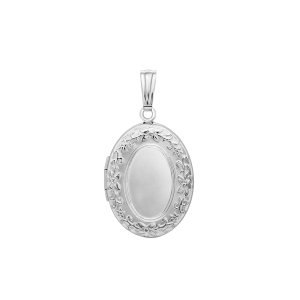 Embossed Oval Locket in Sterling Silver with Optional Engraving (30 x 17 mm)