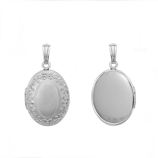 Hand Engraved Design Oval Locket in Sterling Silver with Optional Engraving (23 x 14 mm - 30 x 17 mm)