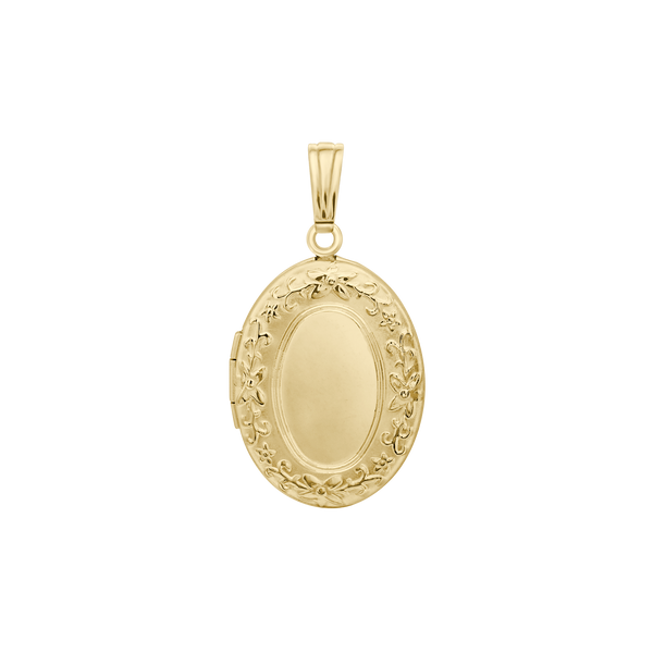 Special Order Only: Embossed Oval Locket in 14K Yellow Gold (30 x 17 mm)
