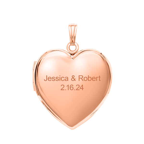 Plain Heart Locket in Sterling Silver 18K Pink Gold Finish with Optional Engraving (22 x 15 mm - 34 x 26 mm)