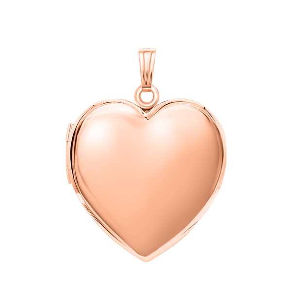 Plain Heart Locket in Sterling Silver 18K Pink Gold Finish with Optional Engraving (22 x 15 mm - 34 x 26 mm)