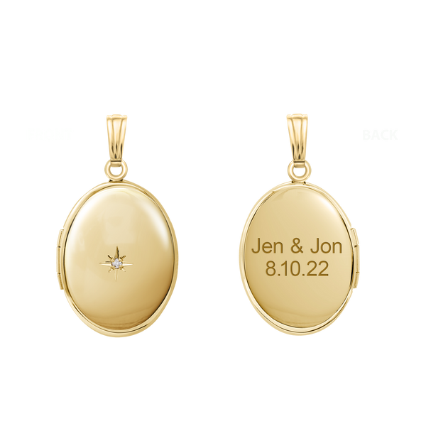 Oval Locket with Diamonds in 14K Gold Filled with Optional Engraving (30 x 16 mm - 38 x 23 mm)