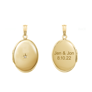 Oval Locket with Diamonds in 14K Gold Filled with Optional Engraving (30 x 16 mm - 38 x 23 mm)