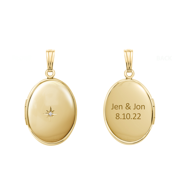 Oval Locket with Diamonds in 14K Gold Filled with Optional Engraving (30 x 16 mm - 38 x 23 mm)