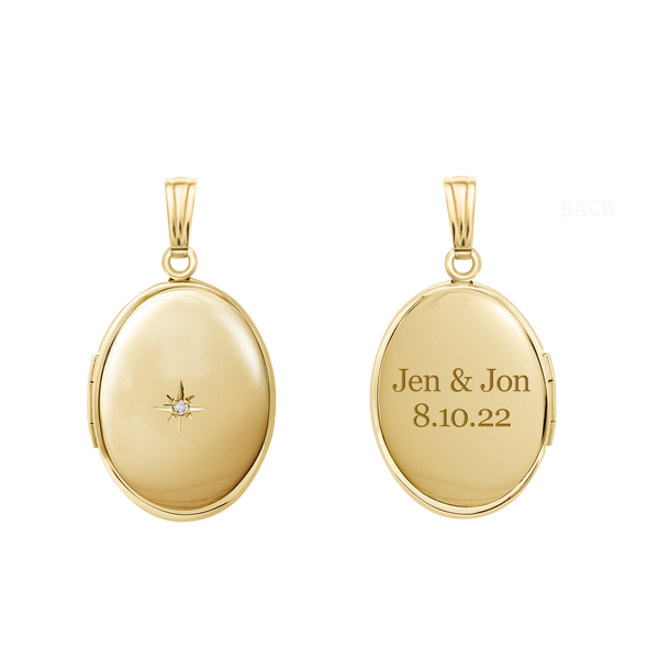 Oval Locket with Diamonds in 14K Gold Filled with Optional Engraving (30 x 16 mm - 38 x 23 mm)