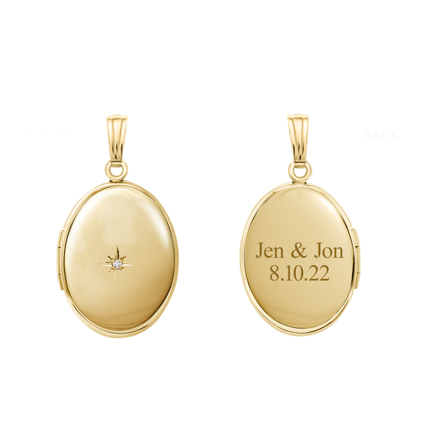 Oval Locket with Diamonds in 14K Gold Filled with Optional Engraving (30 x 16 mm - 38 x 23 mm)