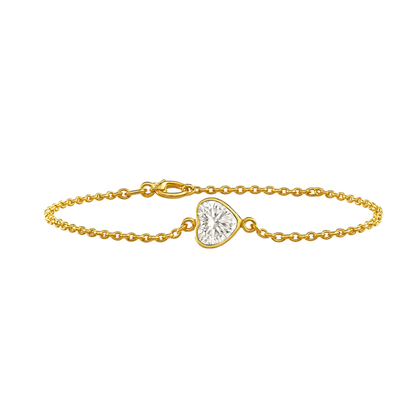 Diamond or Gemstone Heart Bezel Charm in 14K Yellow Round Cable Bracelet