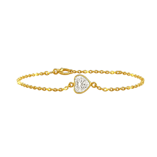 Diamond or Gemstone Heart Bezel Charm in 14K Yellow Diamond Cut Cable Bracelet
