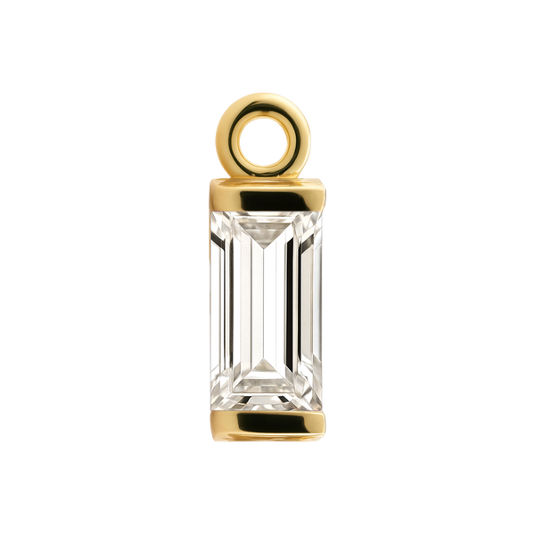 Diamond or Gemstone Baguette Bezel Drop Charm in 14K Yellow Gold