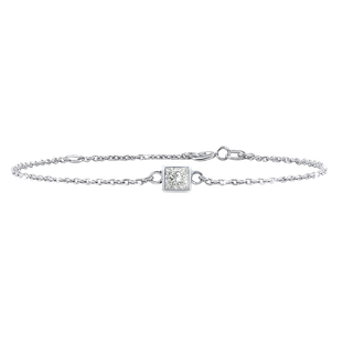 Diamond or Gemstone Square Bezel Charm in 14K White Diamond Cut Cable Bracelet