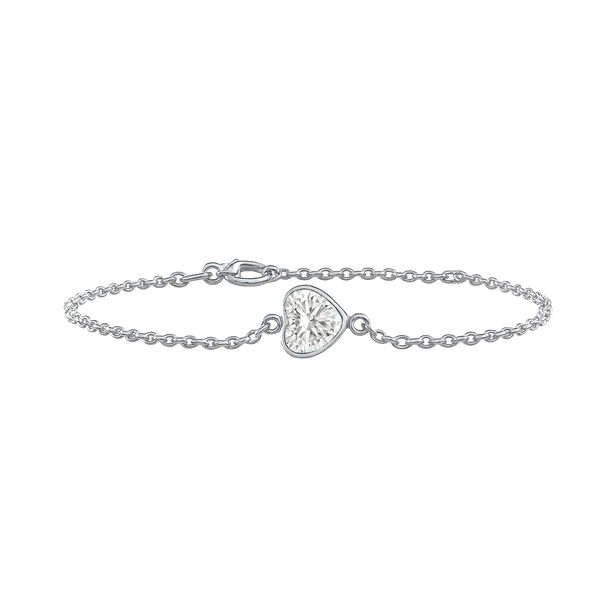 Diamond or Gemstone Heart Bezel Charm in 14K White Round Cable Bracelet