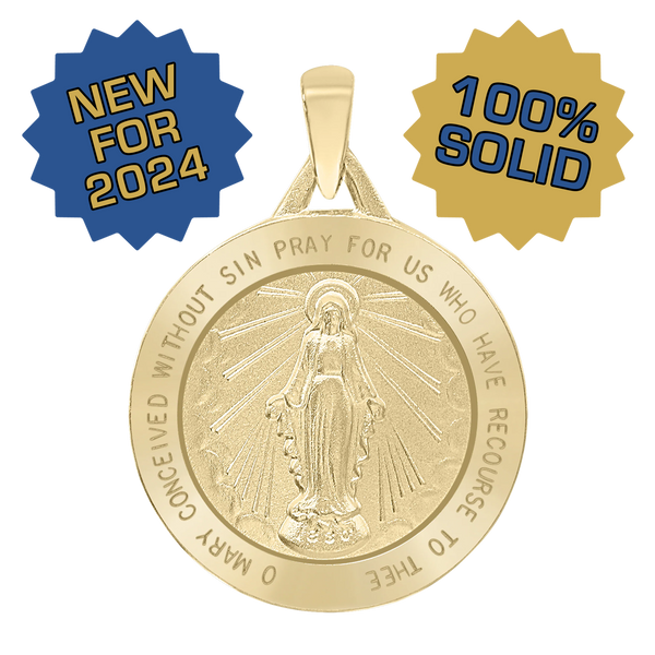 14K Gold Round Miraculous Medallion (1/2 inch - 1 1/4 inch)