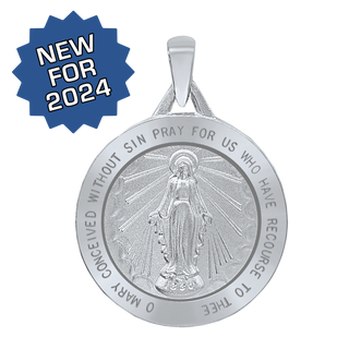 Sterling Silver Round Miraculous Medallion (5/8 inch - 1 1/4 inch)