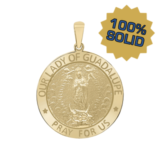 14K Gold Round Our Lady of Guadalupe Medallion (5/8 inch - 1 inch)