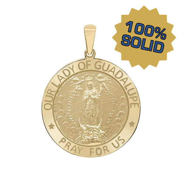 14K Gold Round Our Lady of Guadalupe Medallion (5/8 inch - 1 inch)