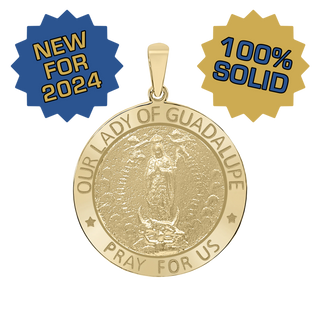 14K Gold Round Our Lady of Guadalupe Medallion (5/8 inch - 1 inch)