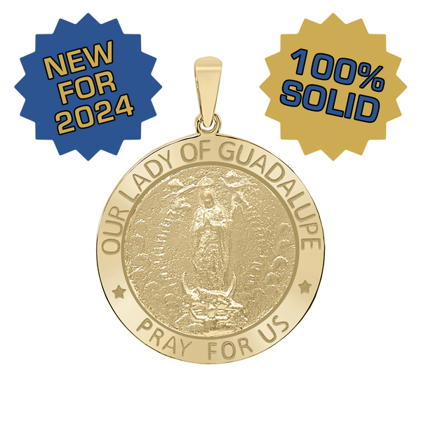 14K Gold Round Our Lady of Guadalupe Medallion (5/8 inch - 1 inch)