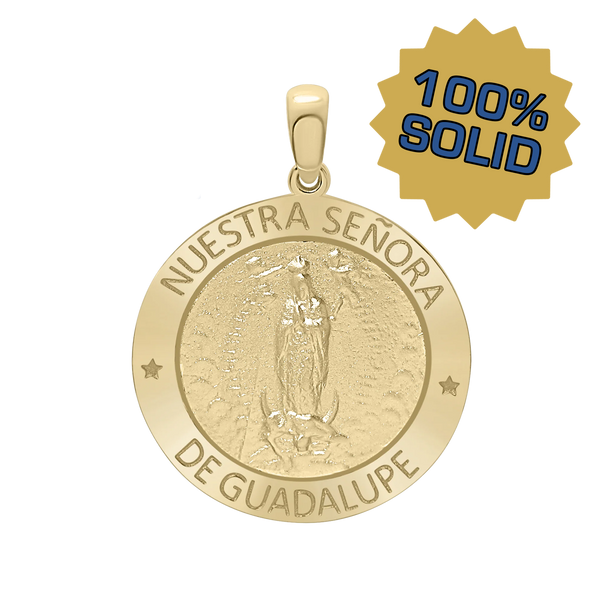 14K Gold Round Nuestra Señora de Guadalupe Medallion (5/8 inch - 1 inch)