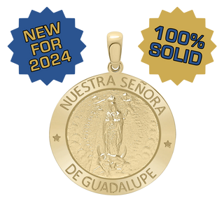 14K Gold Round Nuestra Señora de Guadalupe Medallion (5/8 inch - 1 inch)