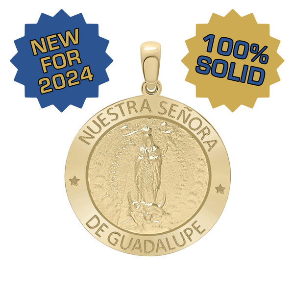 14K Gold Round Nuestra Señora de Guadalupe Medallion (5/8 inch - 1 inch)