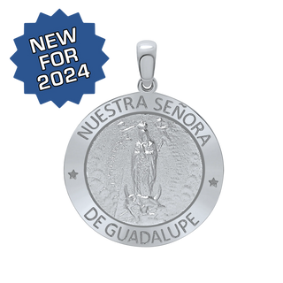 Sterling Silver Round Nuestra Señora de Guadalupe Medallion (5/8 inch - 1 inch)