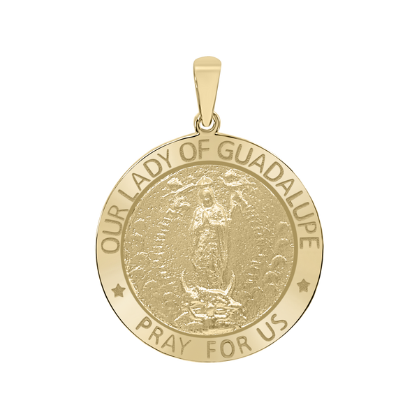 14K Gold Round Our Lady of Guadalupe Medallion (5/8 inch - 1 inch)