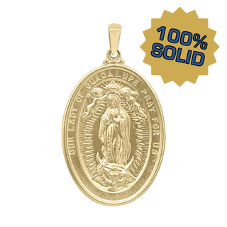 14K Gold Oval Our Lady of Guadalupe Medallion (1 3/8 inch)