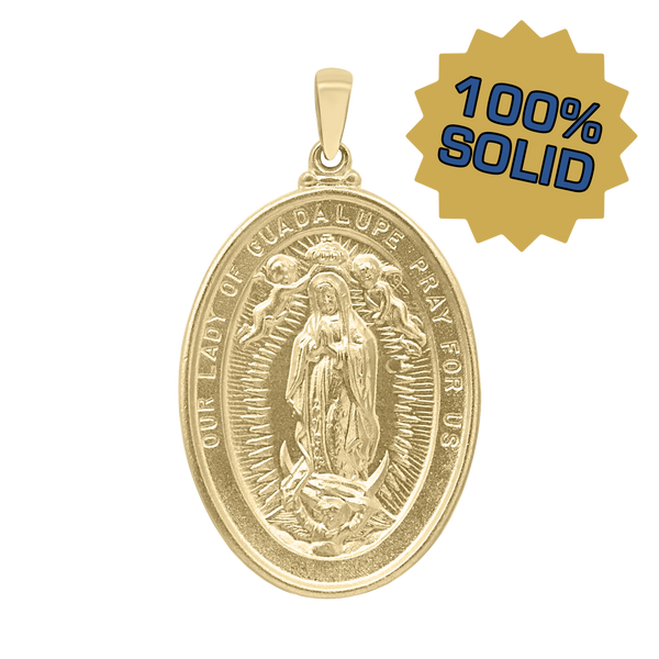 14K Gold Oval Our Lady of Guadalupe Medallion (1 3/8 inch)