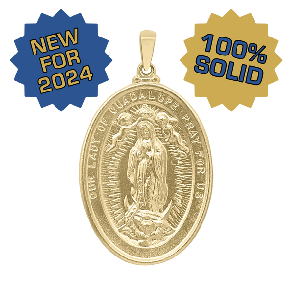 14K Gold Oval Our Lady of Guadalupe Medallion (1 3/8 inch)